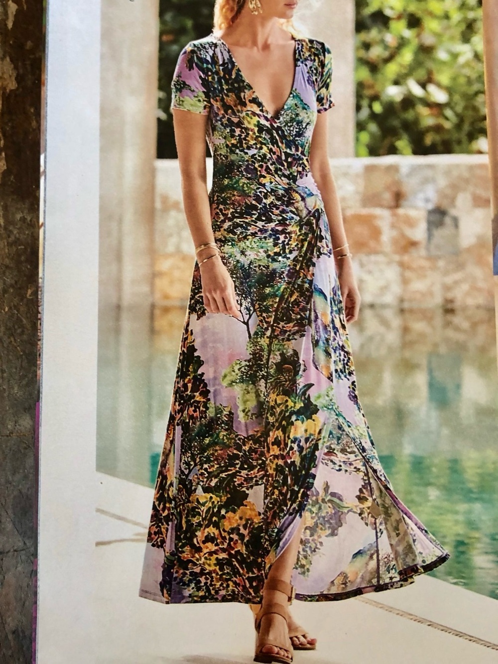Soft Surroundings fairy Lavender Green Watercolor garden jersey knit Maxi Dress